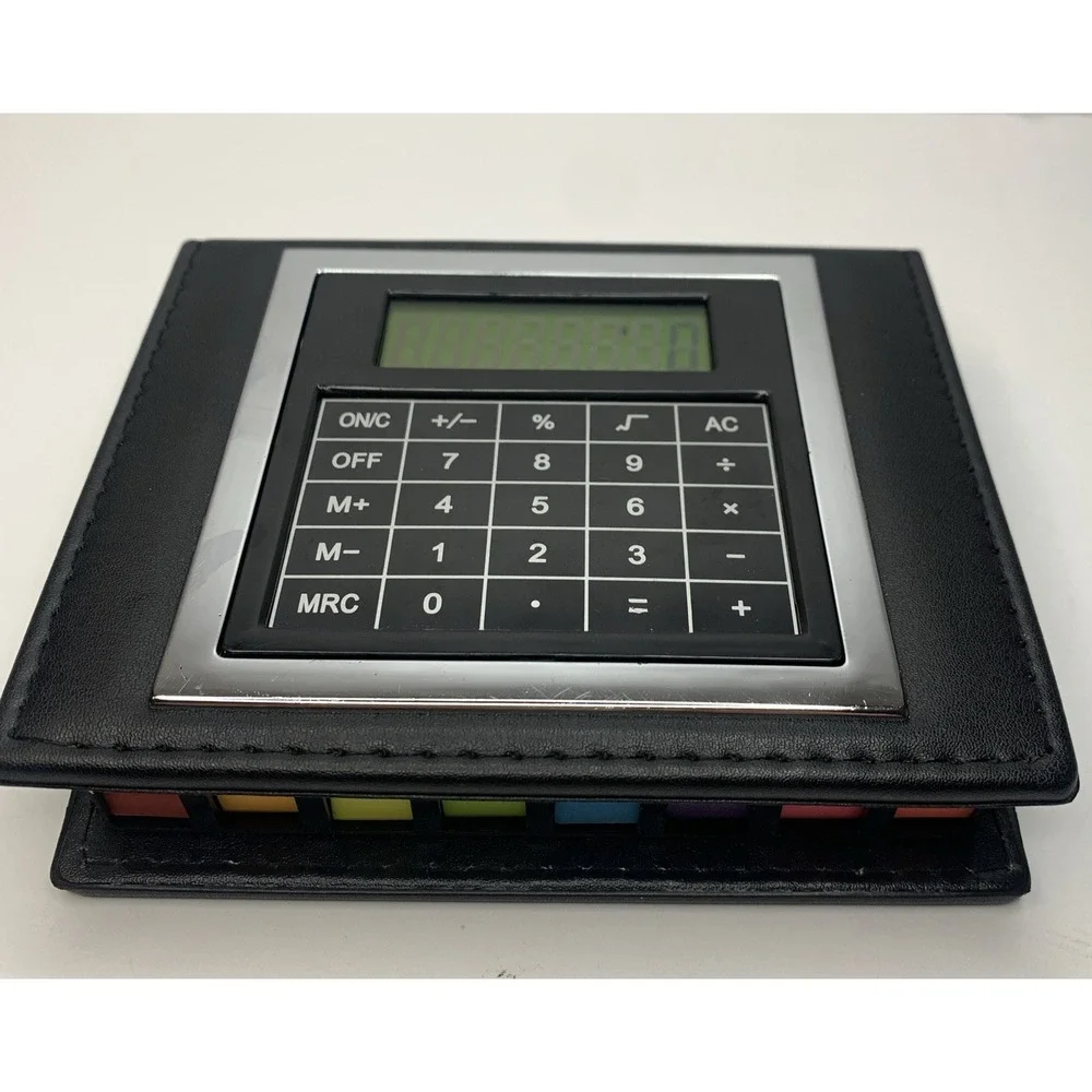 Faux Leather Sticky Note And Flag Organizer With a Built-in‎ Calculator Works